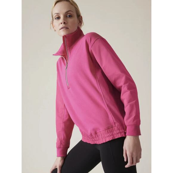Athleta Triumph Hybrid Half Zip Sweatshirt Jacket Salvia Pink Fuchsia Size Small - Picture 4 of 15